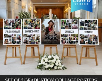 Senior Graduation Photo Collage Template Canva | Set of 5 Class of 2026 College Senior Milestone Memory Board Welcome Party Poster Decor