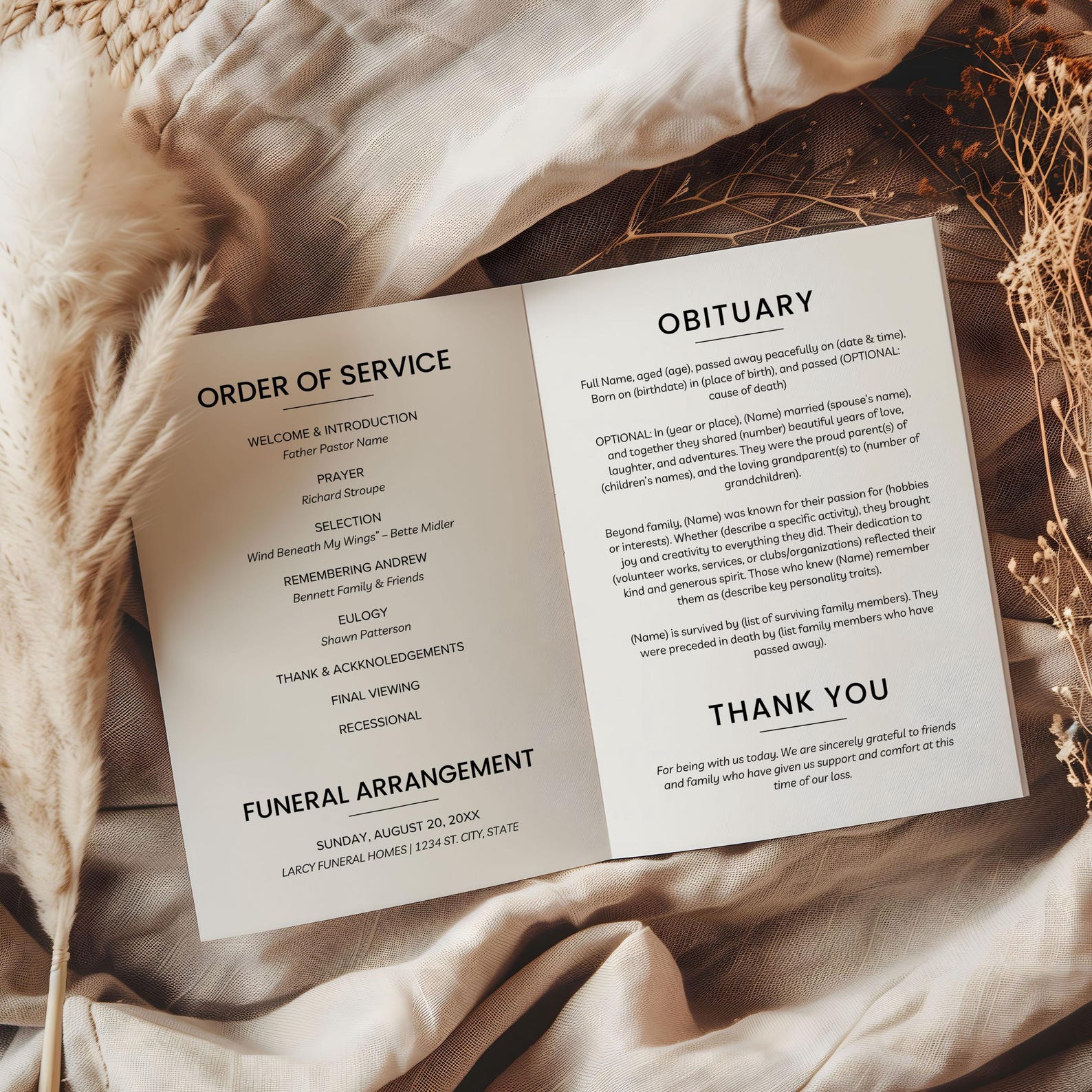 Minimalist Celebration of Life Program Template, Editable Canva Funeral ...