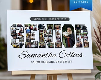 Class of 2026 Graduation Photo Collage Template Canva | College Senior Keepsake Gift | Milestone Memory Board Poster Decor