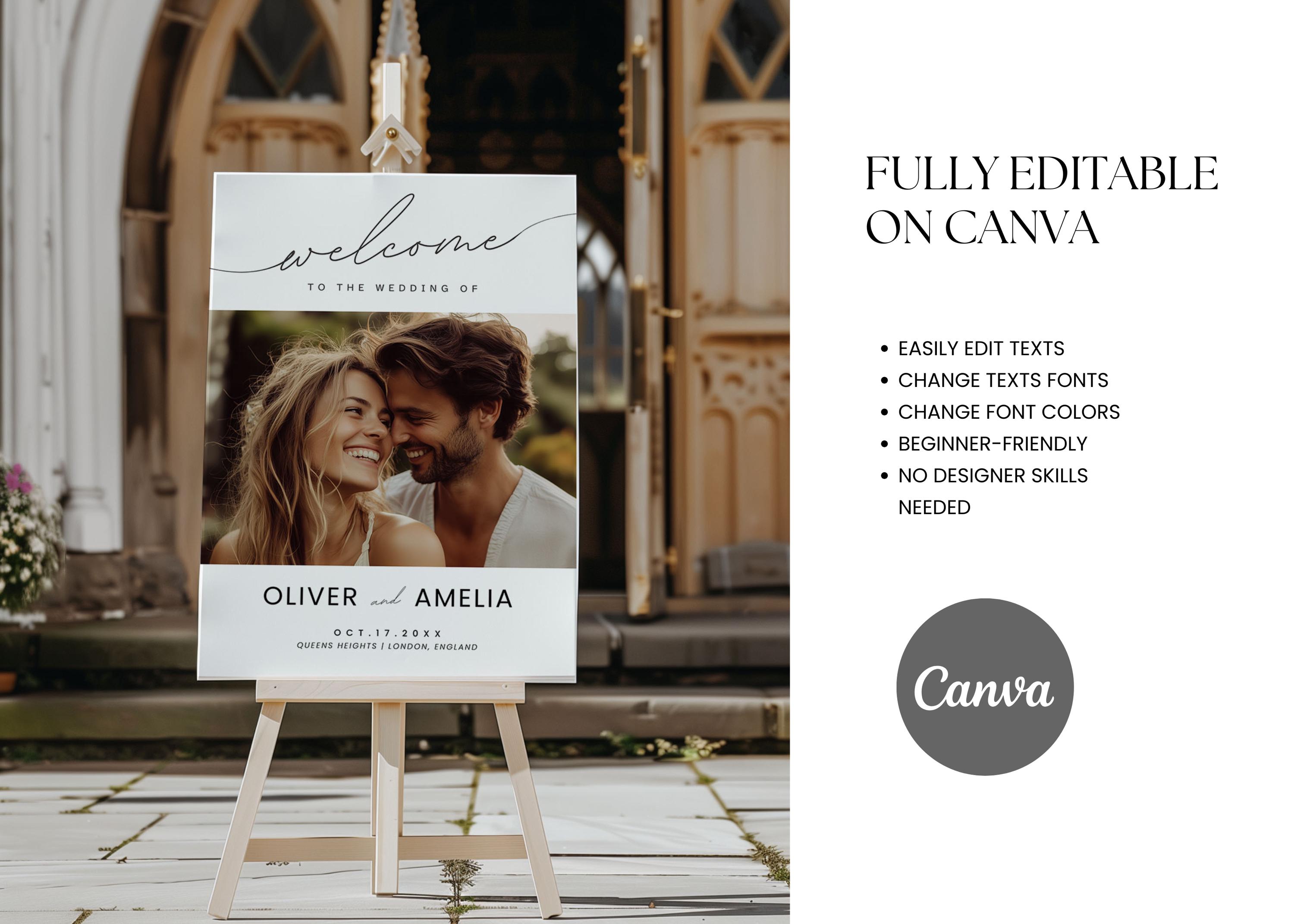 Editable Wedding Welcome Sign Canva Template With Photo, Printable ...