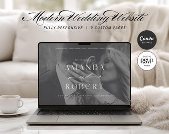 エレガントなウェディングウェブサイトテンプレート：CanvaのRSVP付き招待状（デジタルダウンロード）