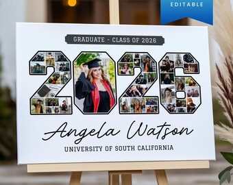 Class of 2026 Graduation Photo Collage Canva Template | Grad Party Welcome Sign Poster | College, High School Senior Milestone Board Decor