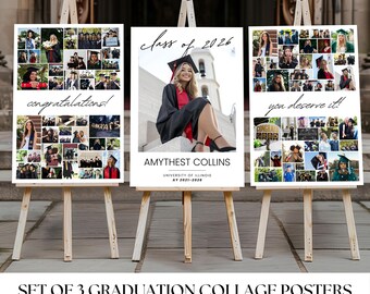 Set of 3 Graduation Photo Collage Display Posters Template Canva, Senior Party Appreciation Board Decor, Class of 2026 Grad Milestone Sign