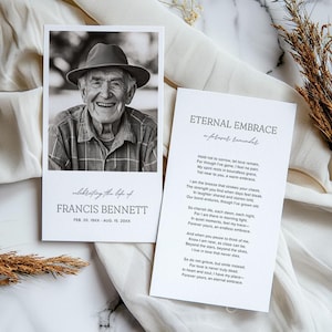 Modèle simple de carte de prière pour les funérailles, carte de sympathie Printbale pour la célébration de la vie, notes d'invité pour cadeau commémoratif, carte d'hommage aux funérailles