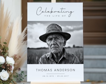 Funeral Welcome Sign Template, Canva Editable Large Memorial Image Display Board, Celebration of Life Printable Poster, Modern Easel Decor