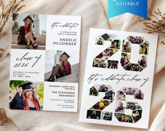 2026 Graduation Party Announcement Canva Template with Photo Collage, Printable Senior College/High School Grad Party Invitation Card