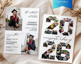 Graduation Party Announcement Canva Template with Photo Collage, Class of 2026 Senior, High School Printable Grad Invitation Insert Card