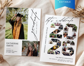 Graduation 2026 Announcement Canva Template with Photo Collage, Printable Senior College/High School Grad Party Invitation Insert Card