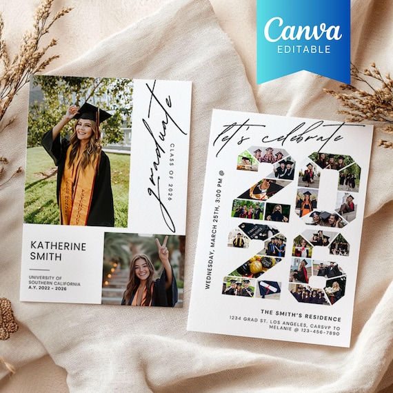 Graduation 2026 Announcement Canva Template With Photo Collage, Printable  Senior College/high School Grad Party Invitation Insert Card - Etsy