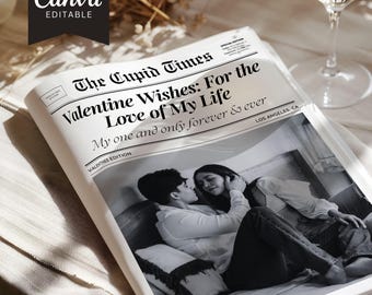 Cupid's Post Newspaper Template, Editable Valentines Personalised Gift for Couples, Romantic Gift for Boyfriend, Will You Be My Valentine