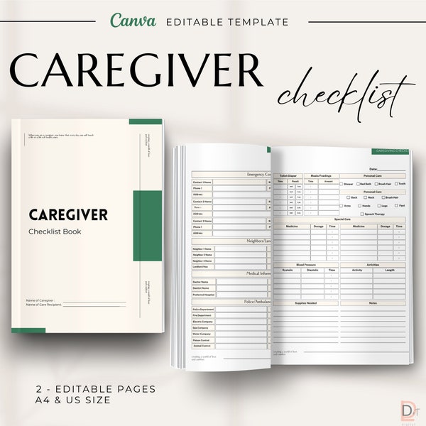 Caregiver Checklist Book, Caregiving Task Planner, Caregiver Notebook, Elderly Care Gift, Senior Organizer, Care Planning Notebook