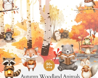Autumn Woodland Animals Clipart, Fall Animals, Forest Animals, Cozy Woodland Animals, Cute Baby Forest Animals, Watercolor Clipart