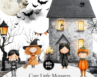 Halloween Costumes Party, Cute Little Monsters Clipart, Halloween Party, Kid's Halloween Costume Party, Halloween Clipart, Spooky Clipart