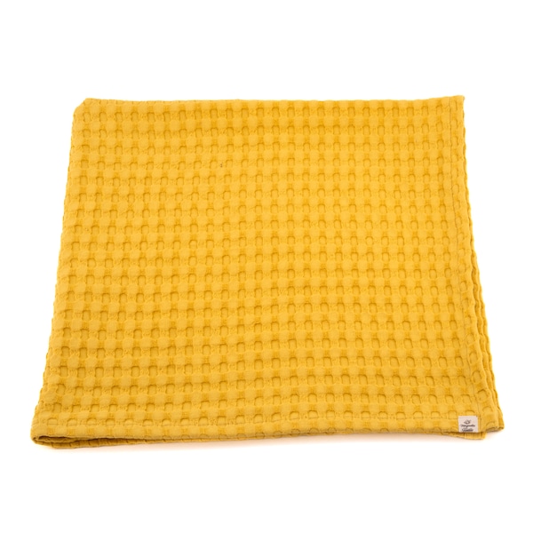 Yellow Throw Blanket, Personalized Baby Blanket, Custom Size Waffle Throw, Light Summer Blanket, Organic Cotton Swaddle Blanket