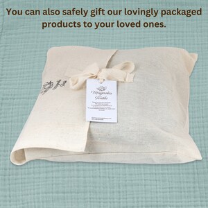 Our product packaging is made from organic cotton fabric and features our company logo and our thank you card.
