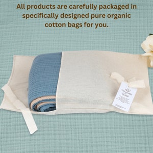 Our product packaging is made from organic cotton fabric and features our company logo and our thank you card.