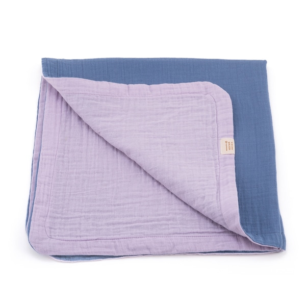 Lilac-Indigo Muslin Blanket, Custom Size Muslin Throw, Light Summer Blanket, 4 Layer Solid Color Muslin, Personalized Muslin Baby Blanket