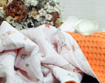 Couverture gaufrée pour bébé, Couverture personnalisée pour bébé, Literie pour lit de bébé personnalisée, Couverture à emmailloter en coton bio, Cadeau pour tout-petit