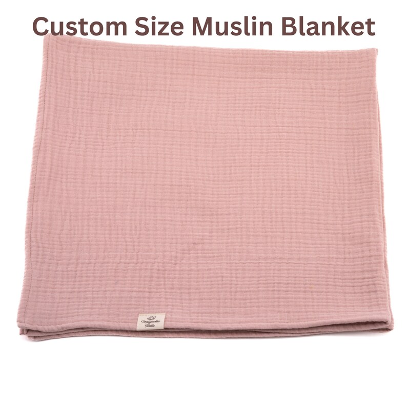 Powder Pink Muslin Throw, Customized Baby Girl Blanket, 4 Layer Soft Gauze, Personalized Solid Muted Color Swaddle, Soft Cotton Blanket zdjęcie 4