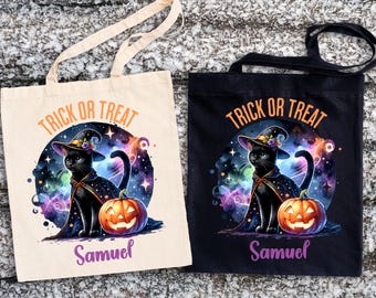 Trick or Treat Bags Black Cat Halloween Candy Bags 15"x16" Canvas Tote Bag Halloween Themed Bags Halloween Tote Halloween Party Candy Bag