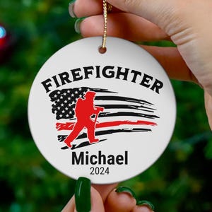Personalized Firefighter Ceramic Ornament Gift for New Fireman, Firefighter Appreciation, Firefighter Christmas Decor, Firefighter Memorial