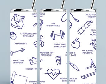 Motiverande smal tumbler fitnessbekräftelse inspirerande resemugg träningsglas, 20oz sugrörsmugg mental hälsa självvård gåva