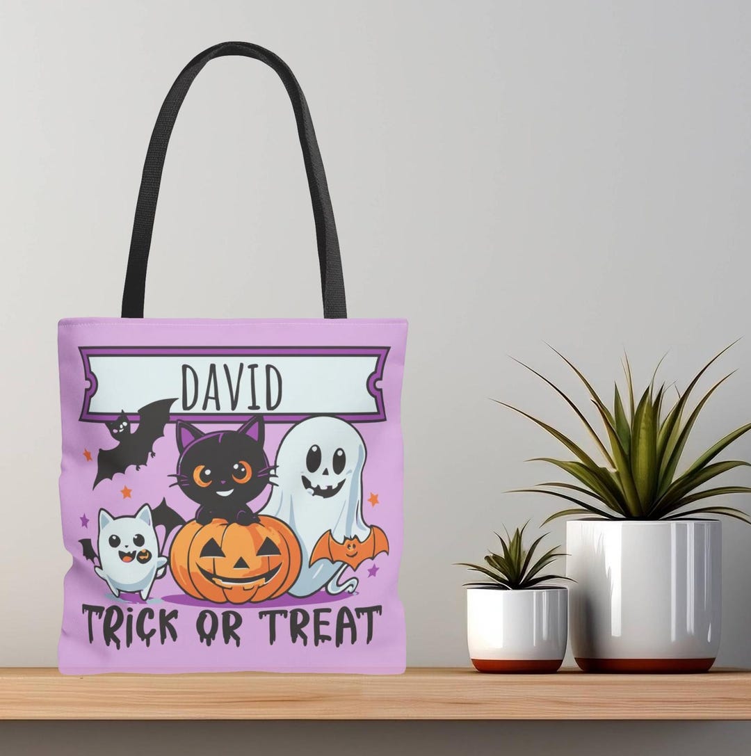 Personalized Halloween Trick or Treat Bag Ghost Cat Pumpkin Tote Bag ...