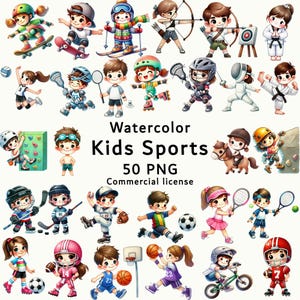 Kinder Sport Clipart Bundle, Sport Clipart für Kinder, süße Kinder Sport PNG, süße Sport Clipart für Jungen und Mädchen, Fußball, Baseball, Basketball Png