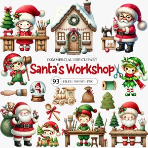 Santa’s workshop clipart bundle, Christmas elf clipart, Toy making workshop, Santa maker tools clipart, Santa and elves, wooden toy clipart