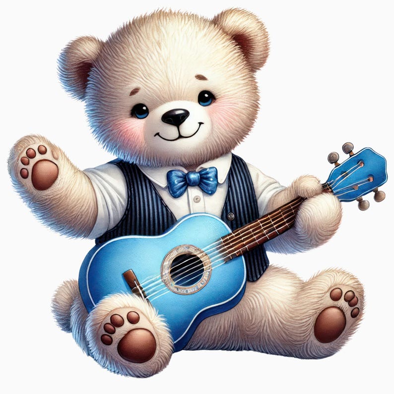 Baby Bear Musician Clipart, Cute Teddy Playing Instruments, Kawaii ...