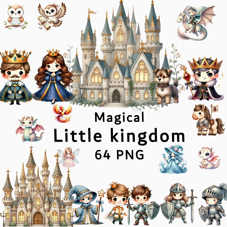 Watercolor Fairy Tale Clipart: Princess Castle Graphics (digital ...