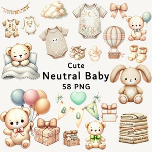 Watercolor Baby Shower Clipart Bundle: Neutral Pastel Graphics (Digital Download)