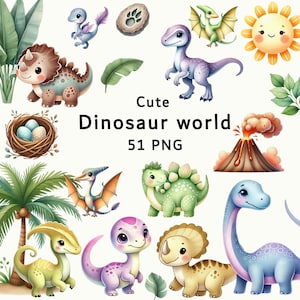 Cute Dinosaur Clipart, Boho Dinosaur Watercolor Clipart, Watercolor Baby Dinosaur Art, Adorable Dino Nursery Wall Art, Dinosaur Baby Shower