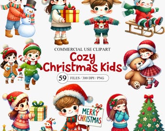Clipart de Natal para crianças aconchegantes, PNG de crianças fofas de Natal, Clipart de férias kawaii para crianças, Clipart de decoração de árvore de Natal para crianças, Criança assando PNG