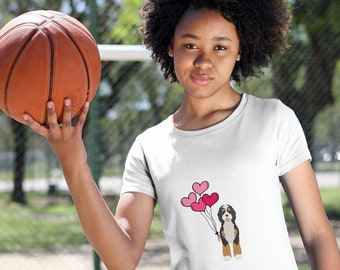 Bernedoodle Valentinstag Shirt Hundeliebhaber T-Shirt Bernedoodle Besitzer Baumwolle T-Shirt Grafikdruck Bernedoodle Romantischer Ballon Süßes Welpen-T-Shirt
