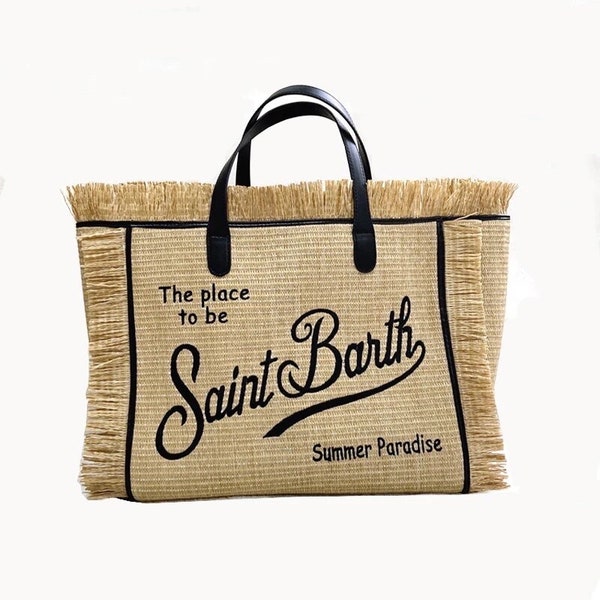 Sac à bandoulière Saint Barth en raphia et paille pour les vacances d'été à la plage