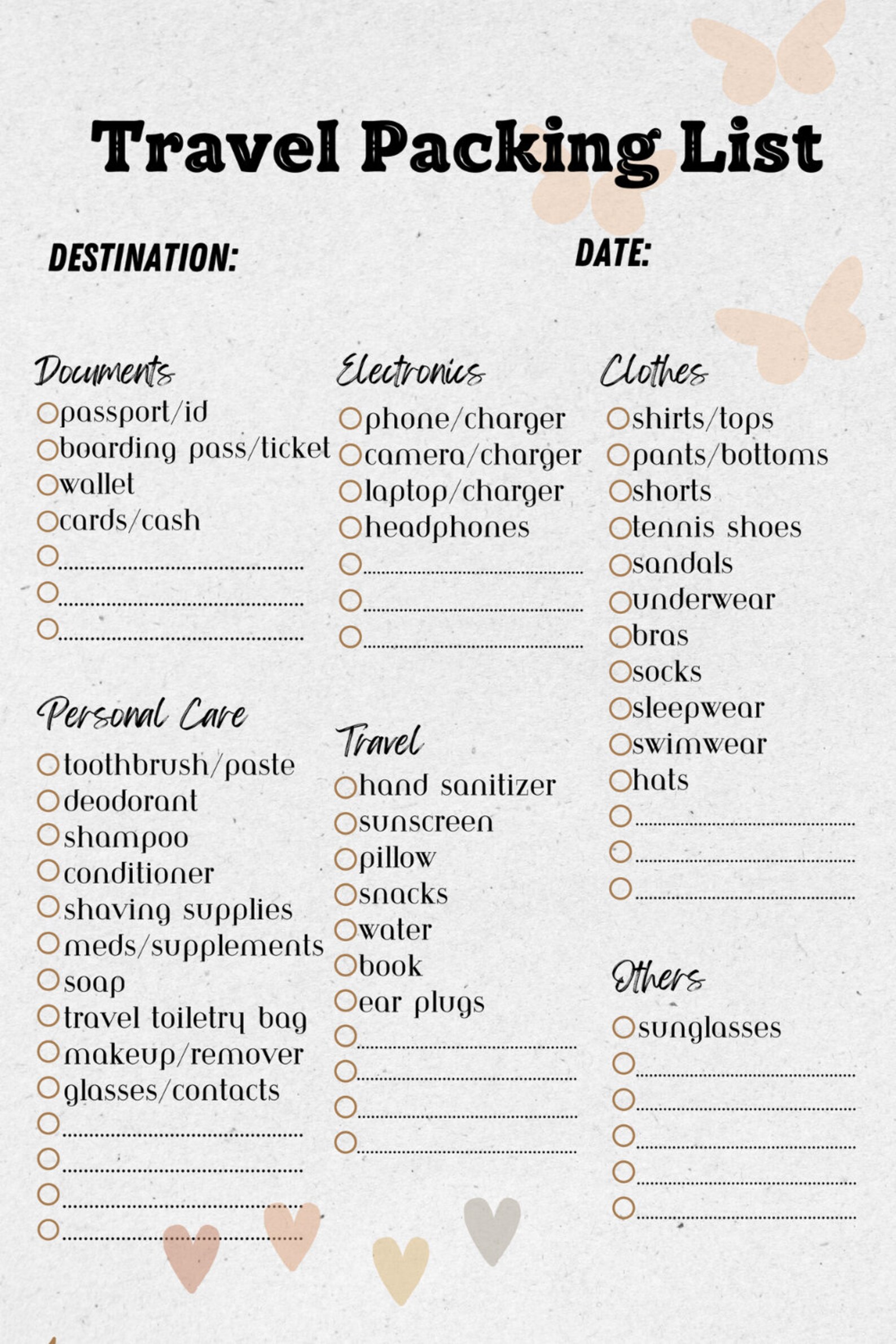 Travel Packing List Printable | Instant Download | Vacation & Holiday ...