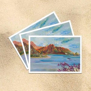Hawaiian postcard - Pu&#39;ukauai Mountain & He&#39;eia Kea Boat Harbor - Postcard 4&quot; x 6&quot; - Kaneohe - Oahu - Hawaii