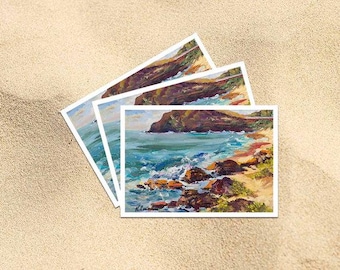 3 Hawaiian postcards - Makapuu Lighthouse & Cliff from the Beach Park - Postcard 4" x 6" - Windward  Waimanalo - Oahu - Hawaii