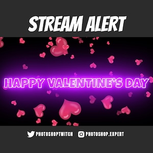 Happy Valentine&#39;s Day, Animated Twitch Overlay, Love Rain Alert, Raining Hearts, Transparent Background, 1920*1080 HD, Valentines Day Alert