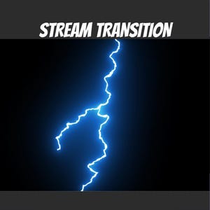 May include: A digital graphic featuring a bright blue lightning bolt against a solid black background. The text STREAM TRANSITION is displayed in a bold white sans-serif font at the top of the image, centered against a dark gray header bar.