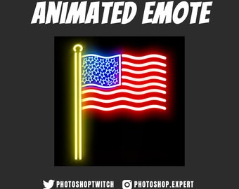 Animated Neon American Flag Emote, 4th of July Emote, Twitch Emote, Stream Emote, American Flag Animation Emote, Happy 4th of July Emotes