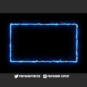 Peut inclure: Un cadre bleu de style électrique sur un fond noir. Le cadre est composé d'une série de lignes irrégulières qui ressemblent à des éclairs.