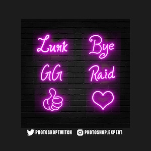 Pack of 6 Neon emotes, twitch , youtube, discord, gg, lurk, hype, raid, heart, thumbs up, neon, neon emote, emotes, emote