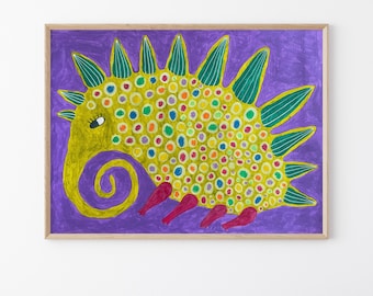 Folk Art Animal Painting, Ukrainian Abstract Art, Home Decor
