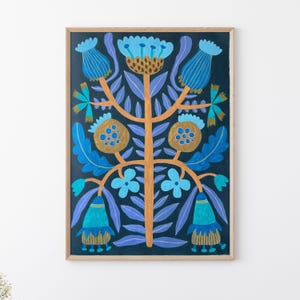 Folk art flowers painting, rustic wall art, flower wall art, acrylic, folk art, original folk art, ukrainian painting, contemporary art.
