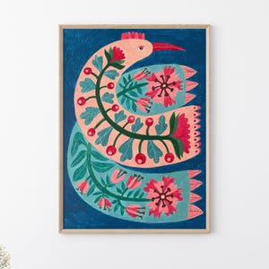 Folk Art Bird Acrylic Painting, Ukrainian Floral Design (30x40cm)