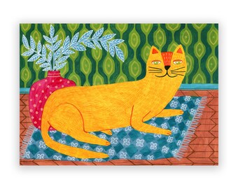 Primitive Naive Folk Art Cat, primitive home decor, cat art, Folk art cat, acrylic cat painting, rustic decor.