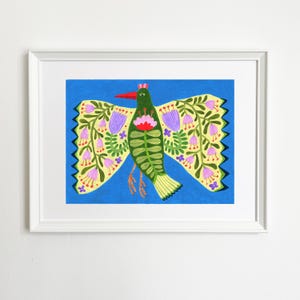 Folk art bird wall art decor. Original art print. Whimsical Home Decor, Gift For Her, Kitchen, Bedroom, Living Room, House Warming.Art print