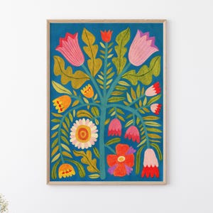 Folk art flowers painting, rustic wall art, flower wall art, folk art, original folk art, ukrainian artist, modern art, flowers painting.